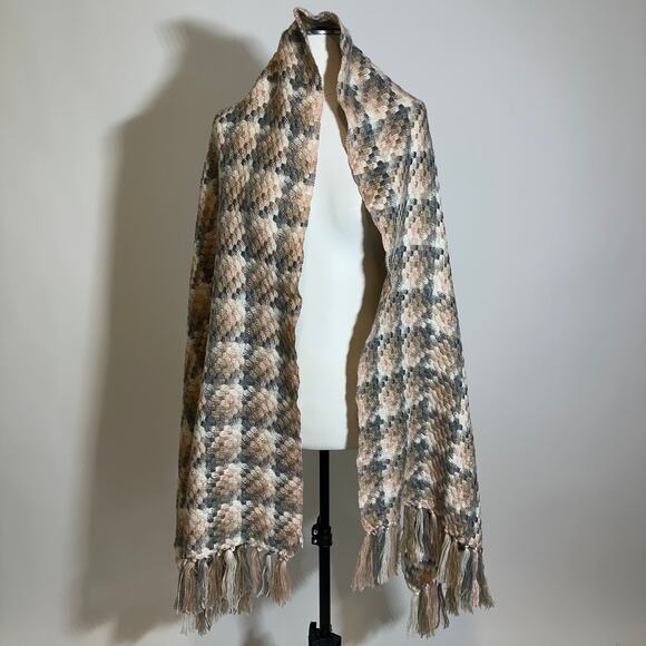 Calvin Klein Multicolor Houndstooth Knit Scarf Wrap Fringe 23" x 74" Winter - Picture 2 of 9